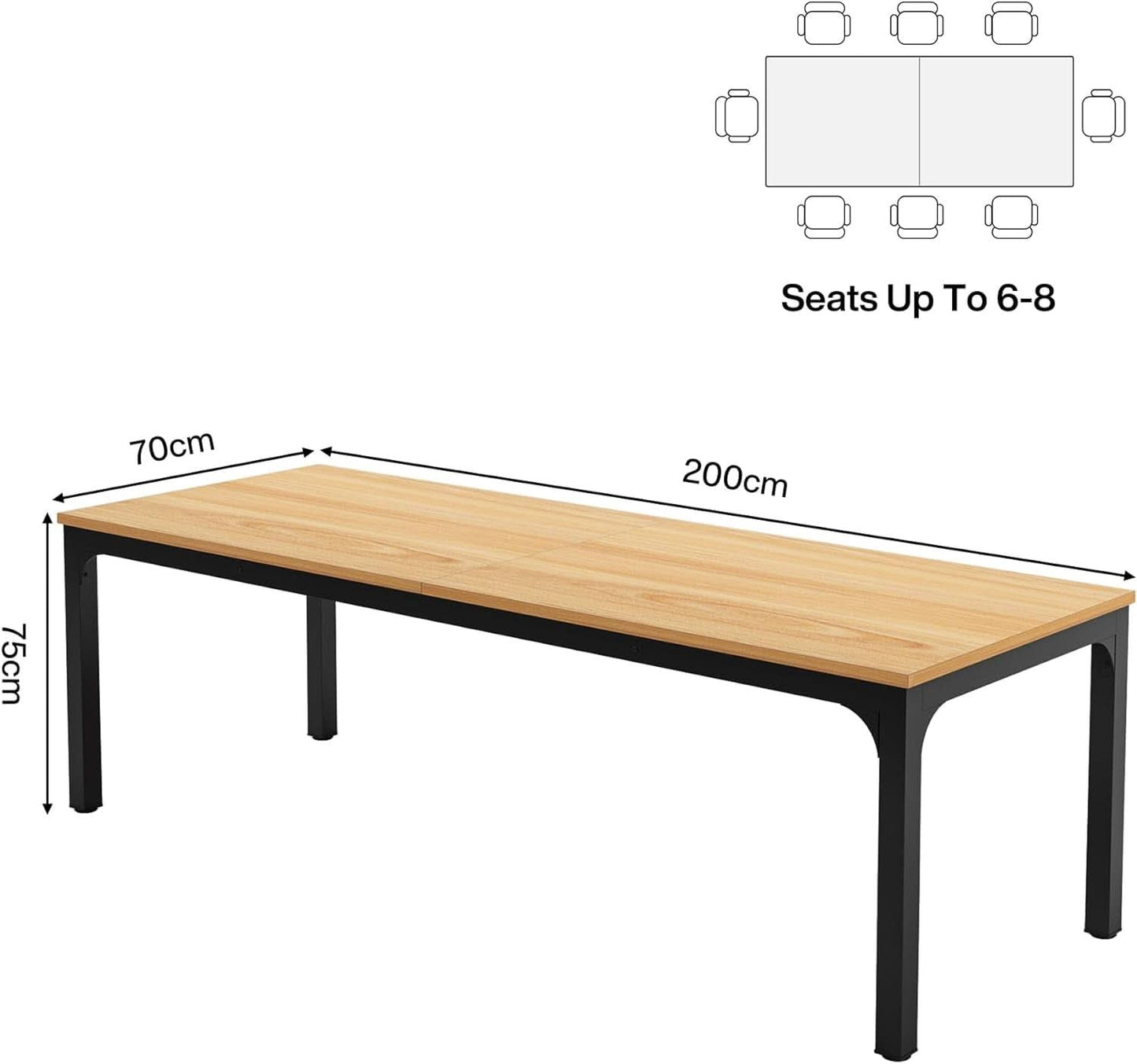 78 Inch Rustic Wood Dining Table For 6-8 People Rectangular