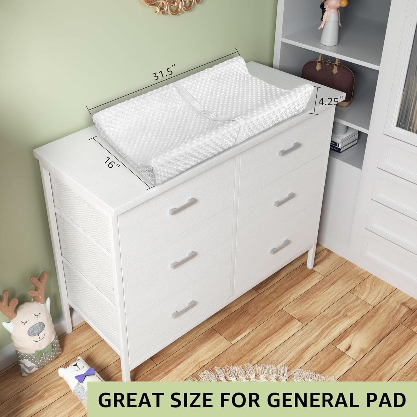 White Premium Fabric Dresser With Six Drawers And Wood Top