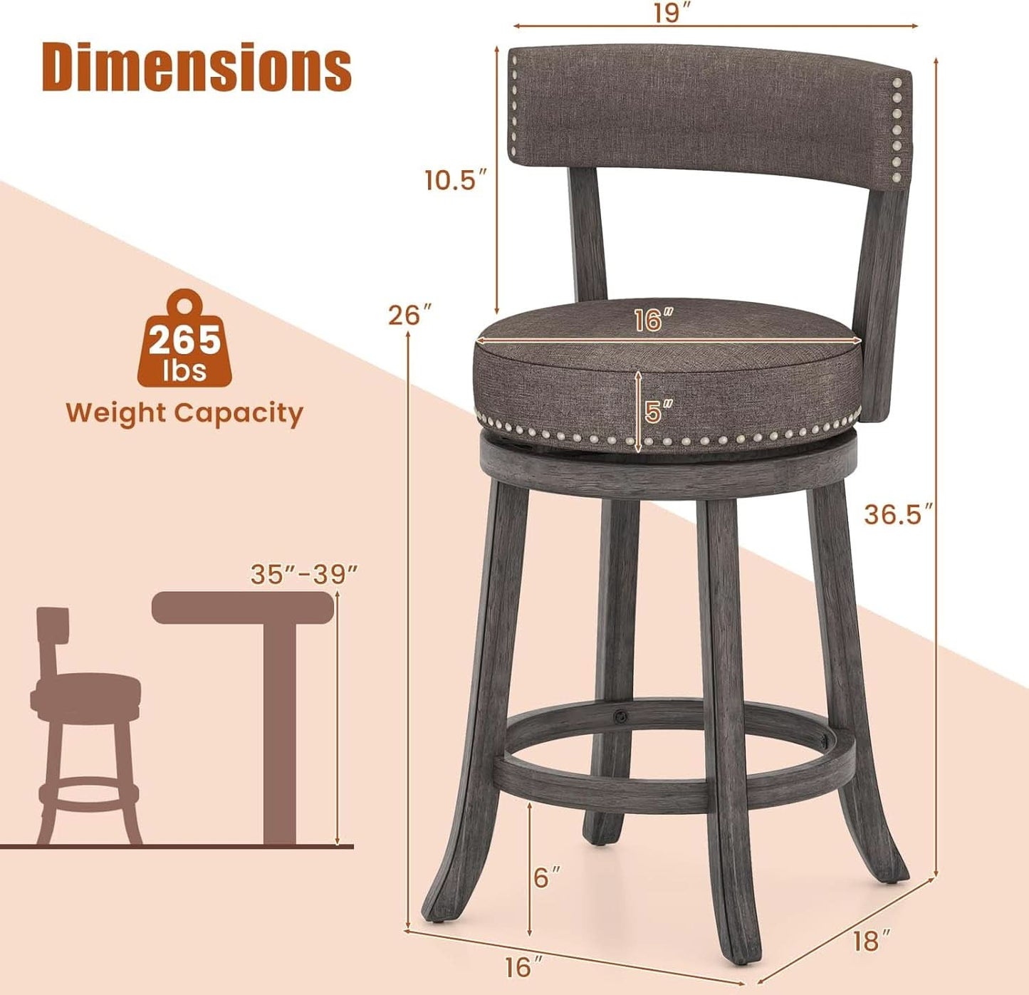 Swivel Bar Stools Set of Two for Kitchen