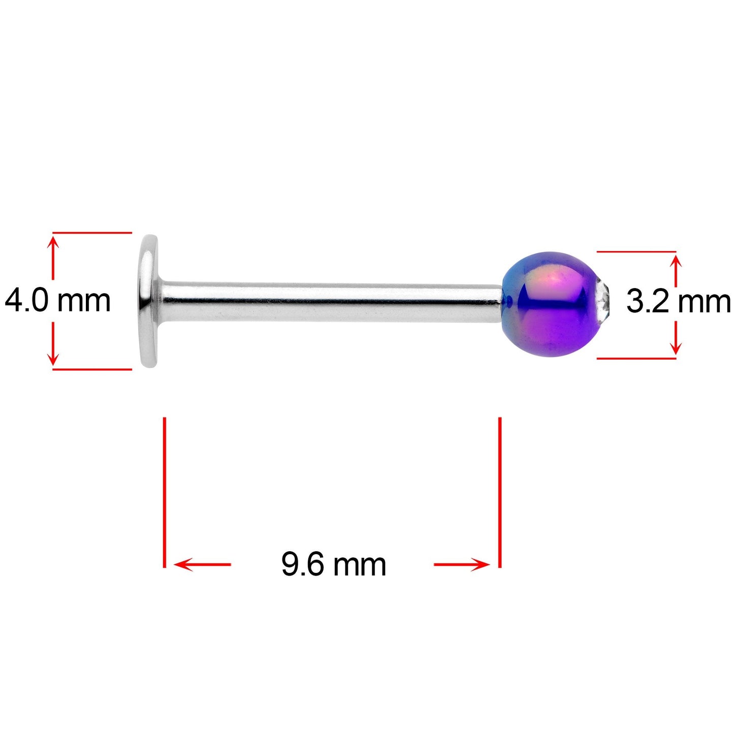 16G 3/8 Clear Gem Blue Pearlescent Labret Monroe Tragus