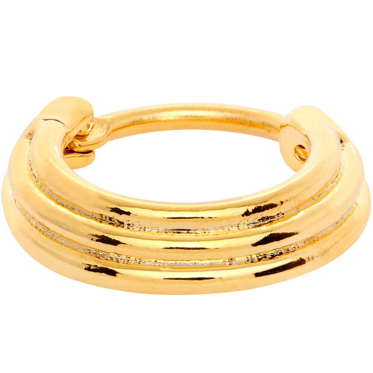 16G 3/8 Gold Tone Delicate Grooves Hinged Septum Ring