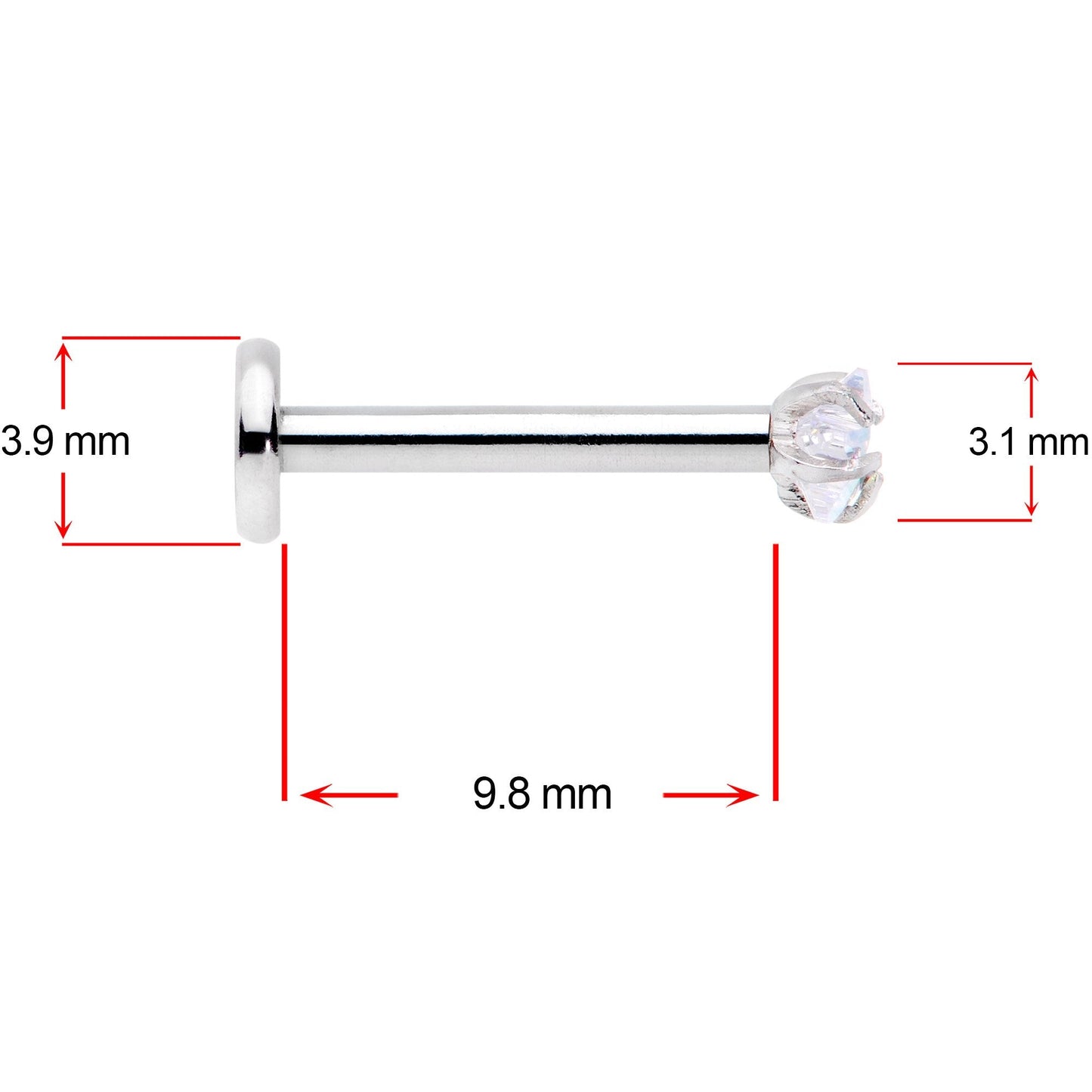 16G 3/8 Clear Pink Blue Star CZ Gem Labret Tragus Set of 3