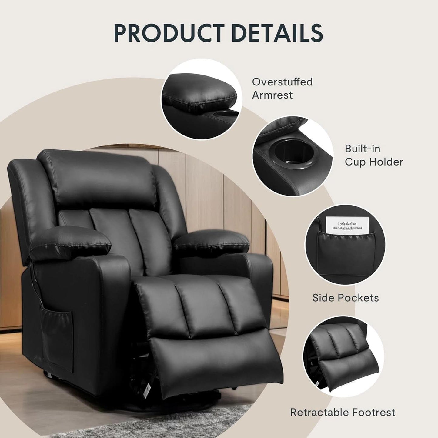 XL31 Power Lift Recliner For Elderly Black Massage