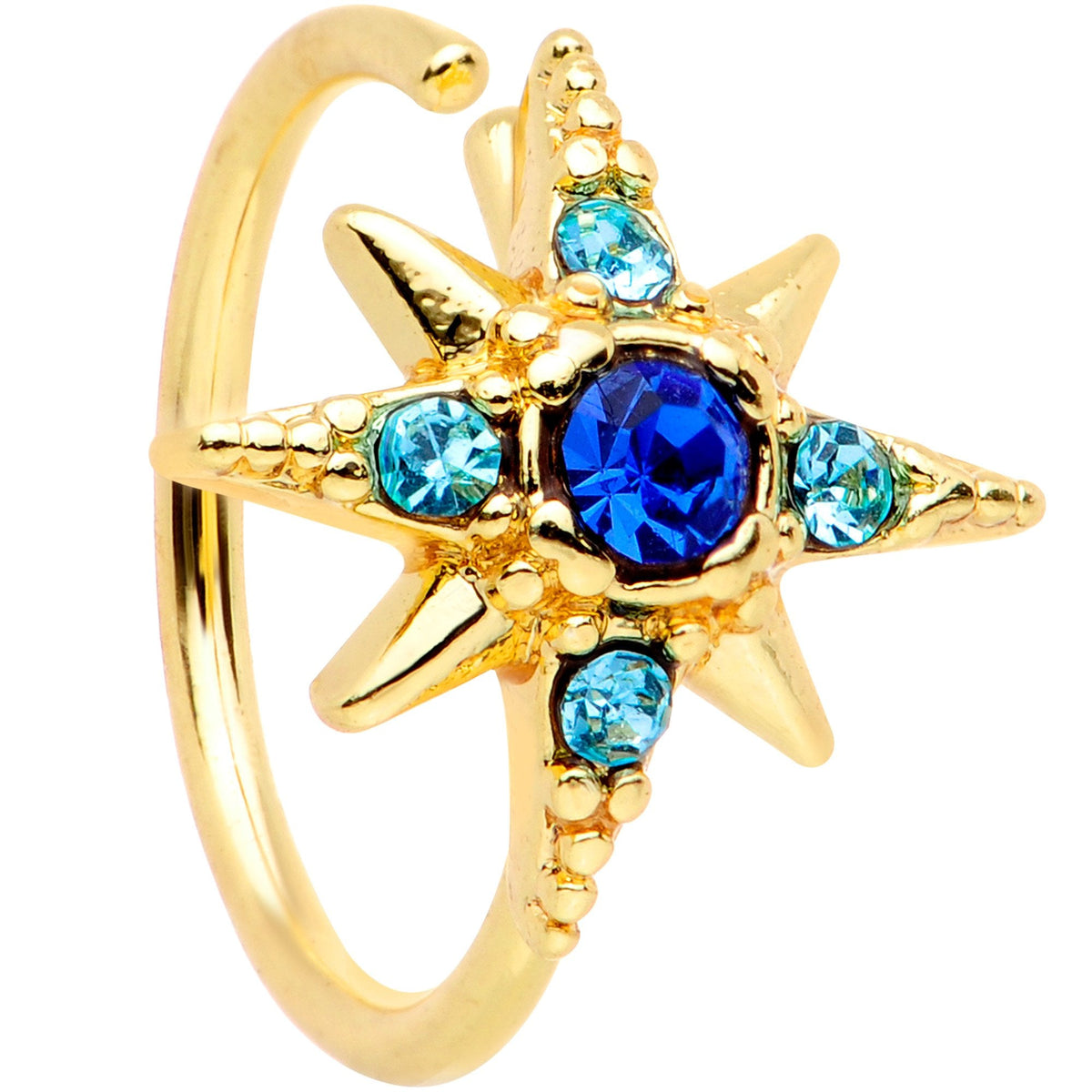20G 5/16 Blue Gem Gold Tone Star Seamless Circular Ring