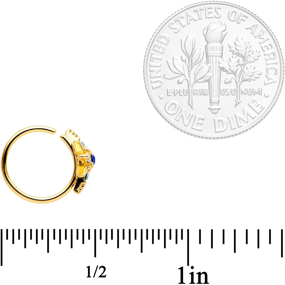 20G 5/16 Blue Gem Gold Tone Star Seamless Circular Ring