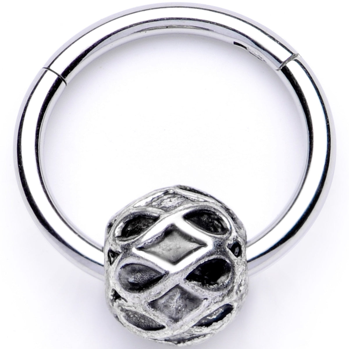 16G 3/8 Geometric Pattern Bead Hinged Segment Ring