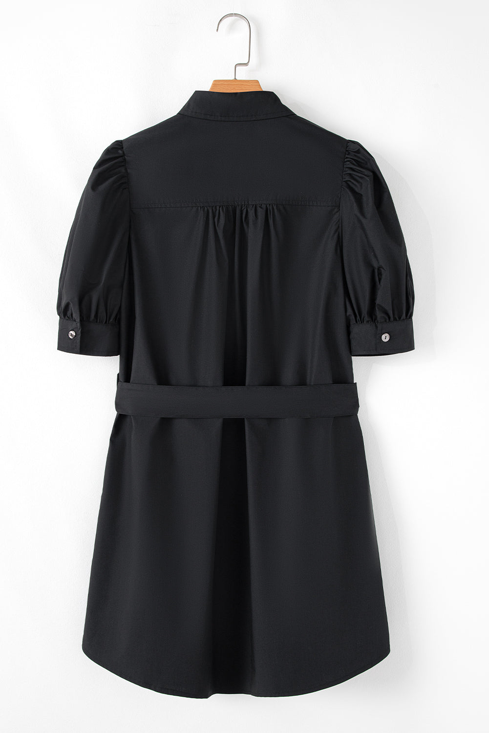 Malaya Button Up Tie Waist Puff Sleeve Mini Dress