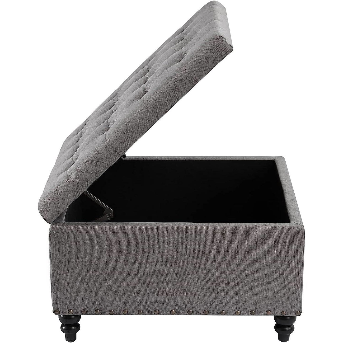 Grey Tufted Storage Ottoman Square For Living Room