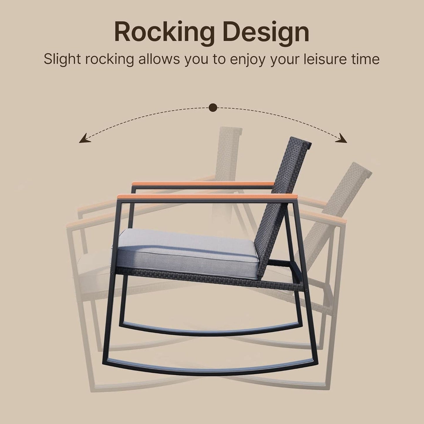 Outdoor Rocking Bistro Set With Cushions And Glass Table