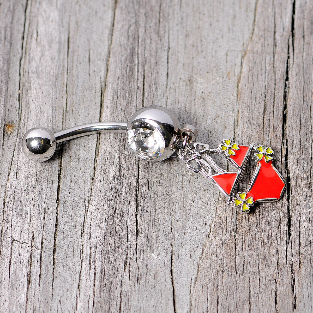 Clear Gem Red Itty Bitty Bikini Dangle Belly Ring