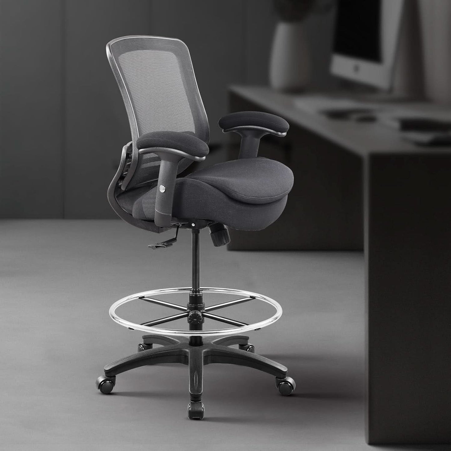 400Lbs Ergonomic Drafting Chair Adjustable Foot Ring