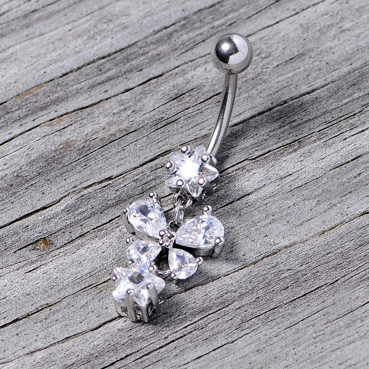 Clear Gem Star Bow Dangle Belly Ring