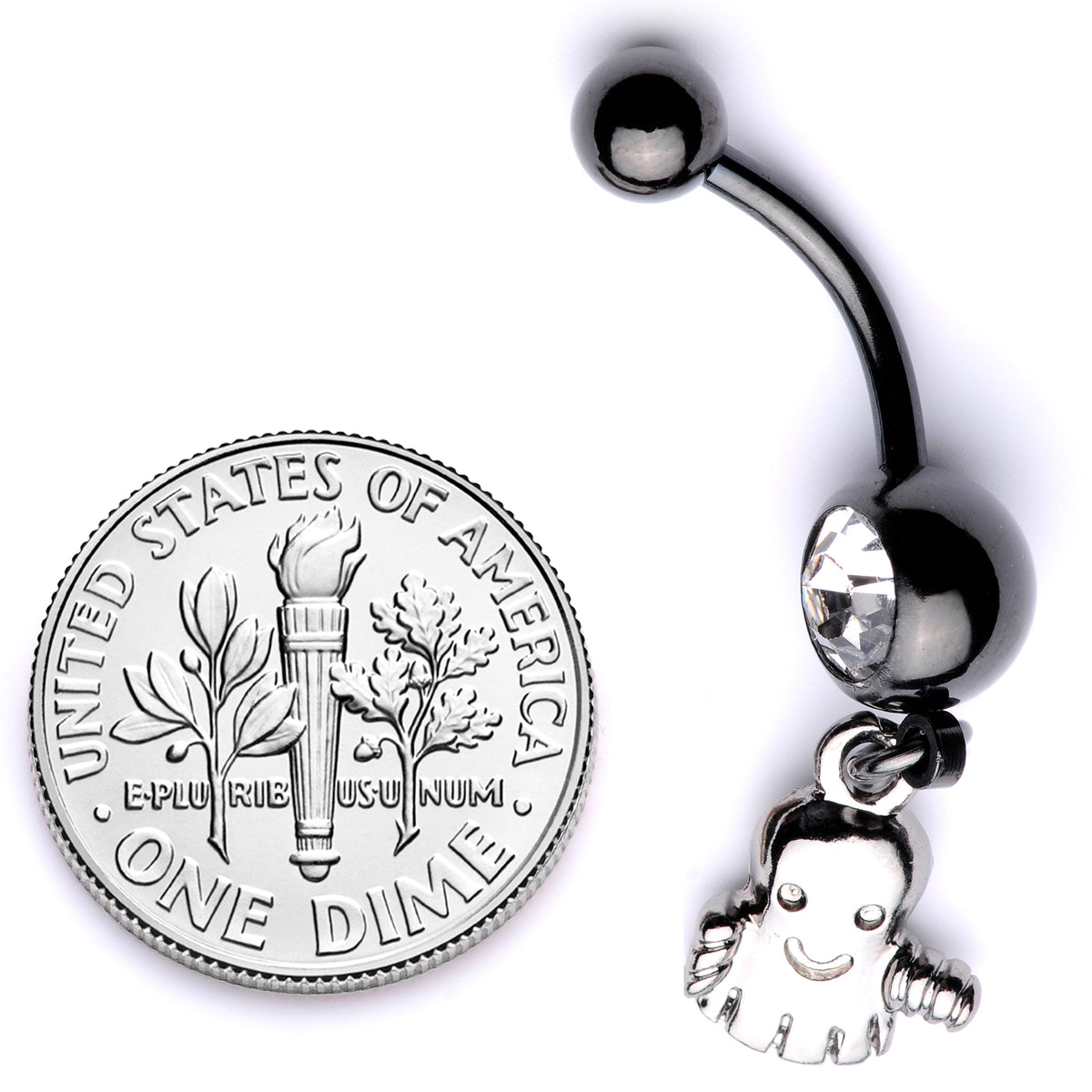Clear Gem Black Happy Ghost Halloween Dangle Belly Ring