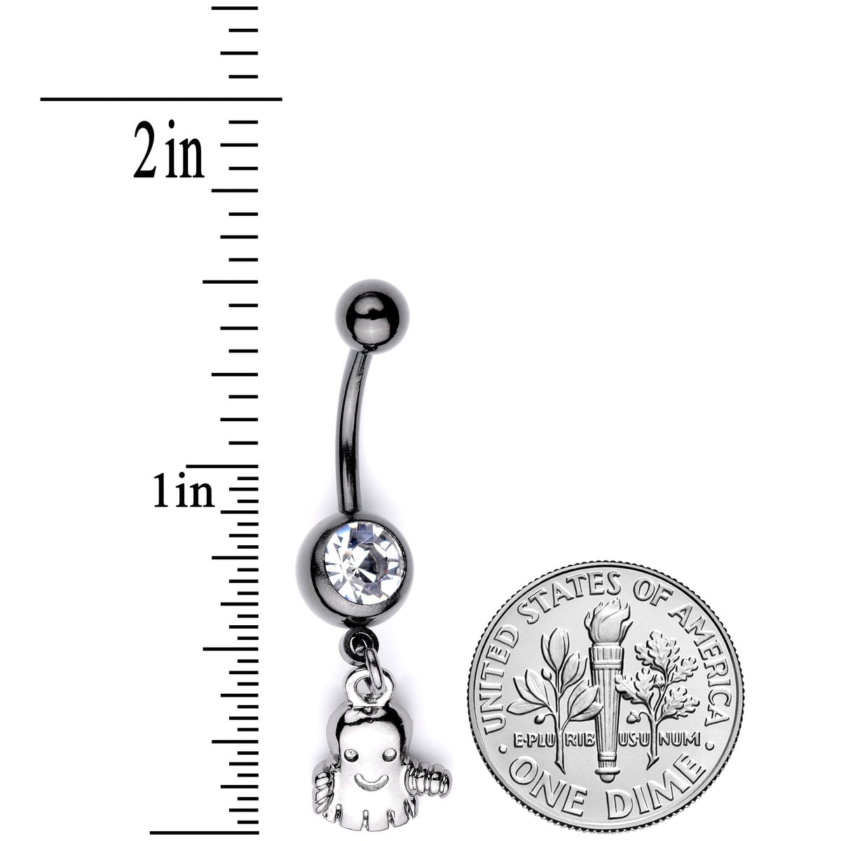 Clear Gem Black Happy Ghost Halloween Dangle Belly Ring