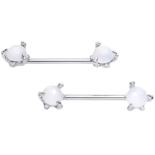14G 5/8 White Faux Opal Dragon Claw Barbell Nipple Ring Set