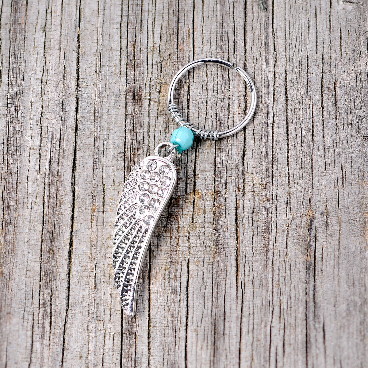 20G 3/8 Clear Gem Feather Feathered Wing Dangle Closure Ring