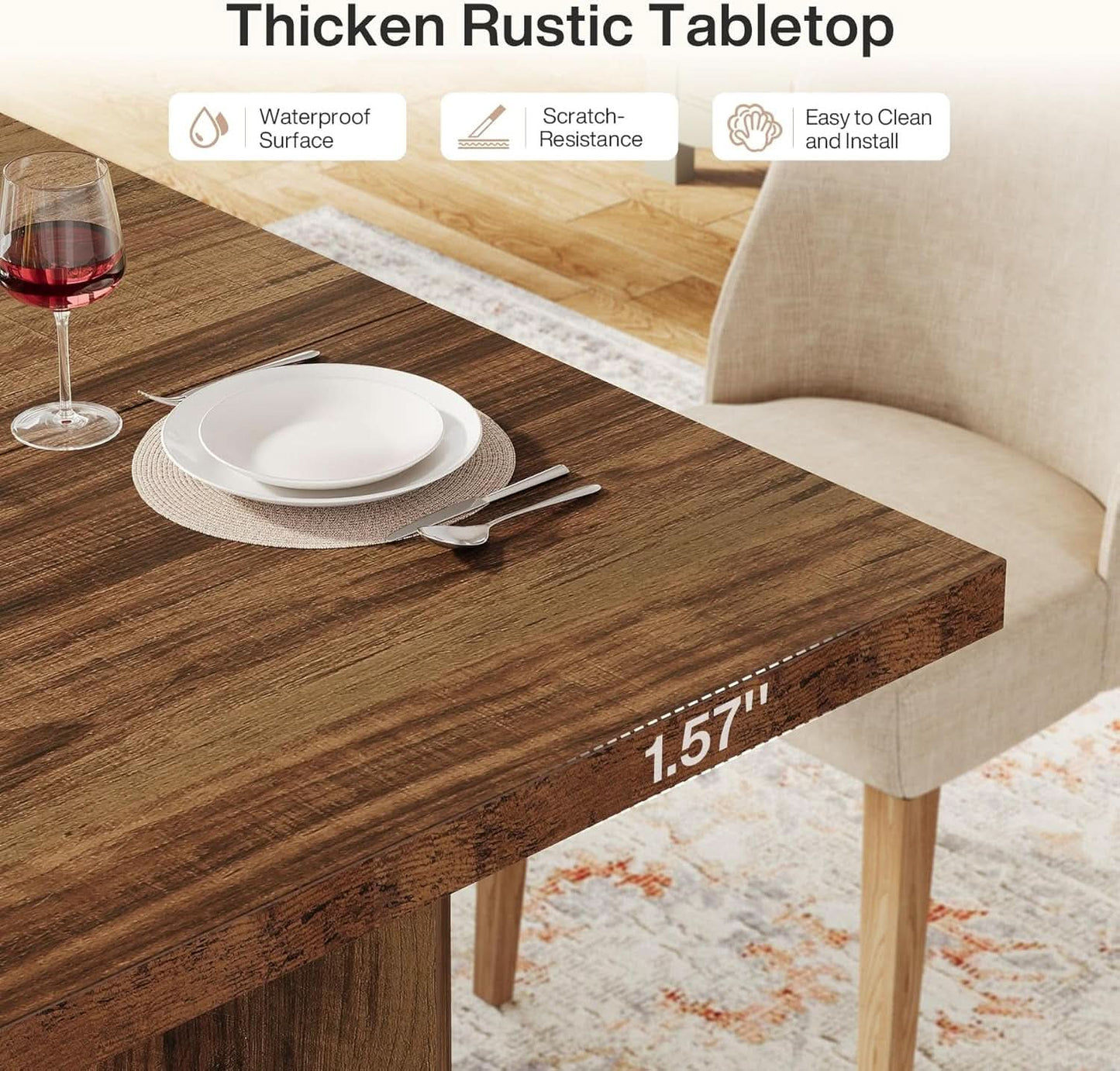63 Inch Farmhouse Dining Table Vintage Brown Elegant