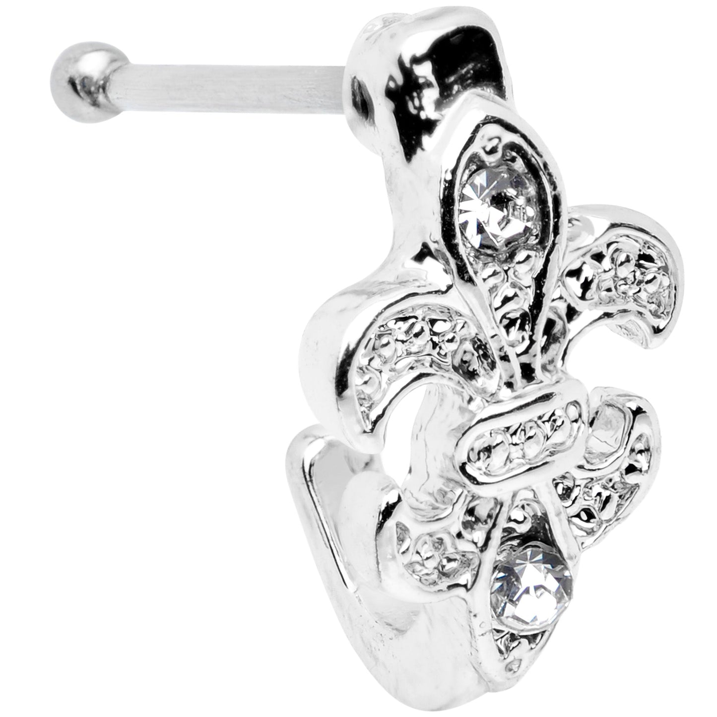20G 3/8 Clear Gem Fleur De Lis Faux Hoop Nose Bone
