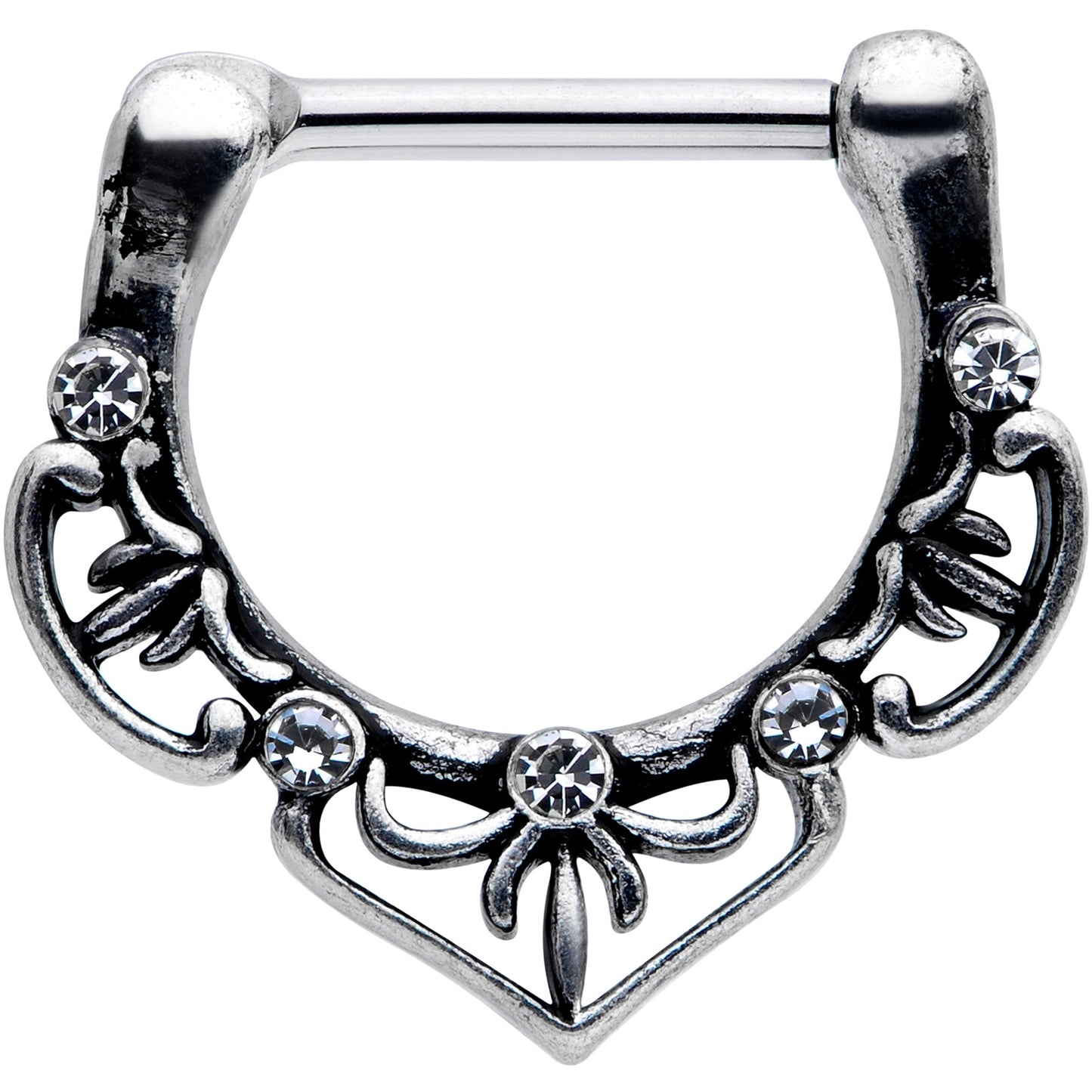 16G 5/16 Clear Gem Graceful Bows Septum Clicker