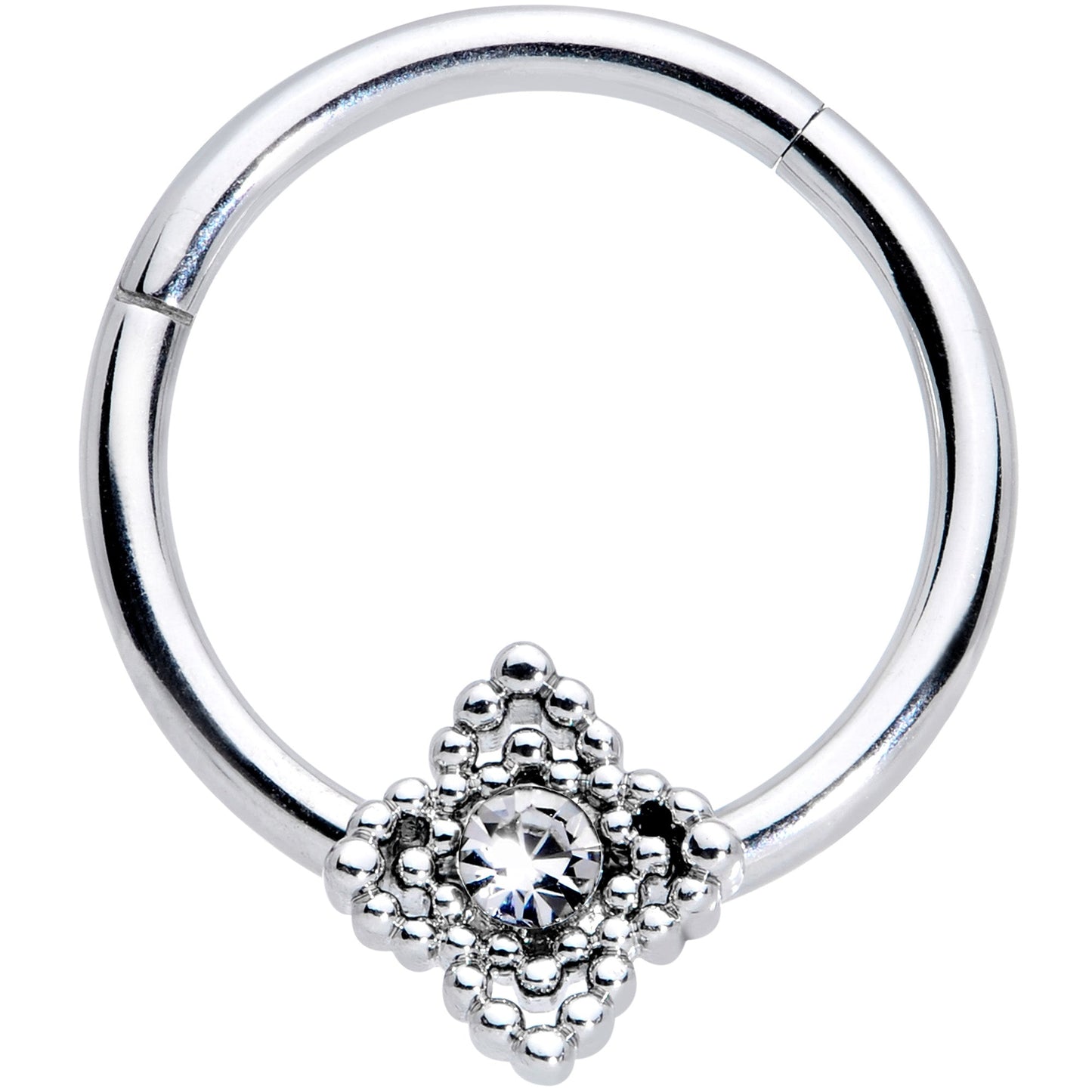 16G 3/8 Clear Gem Textured Cross Septum Clicker