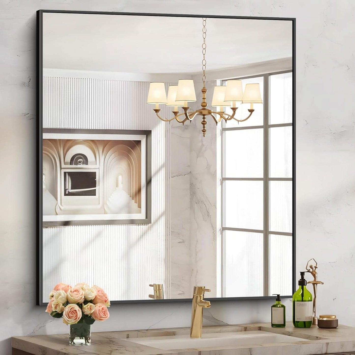36x40 Black Wall Mirror With Horizontal Or Vertical Mount