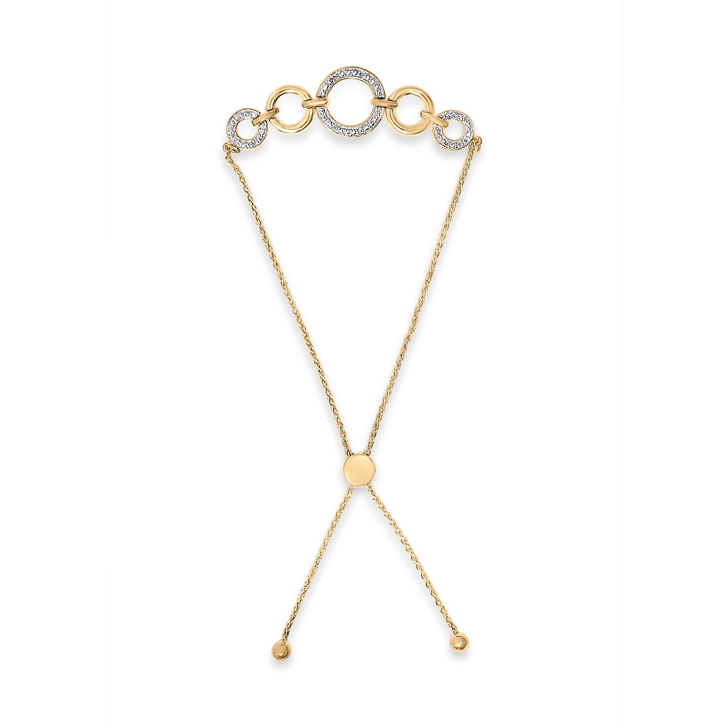 14K Yellow Gold Plated .925 Sterling Silver 1/10 Cttw Diamond Infinity Loop Adjustable Bolo Tennis Bracelet