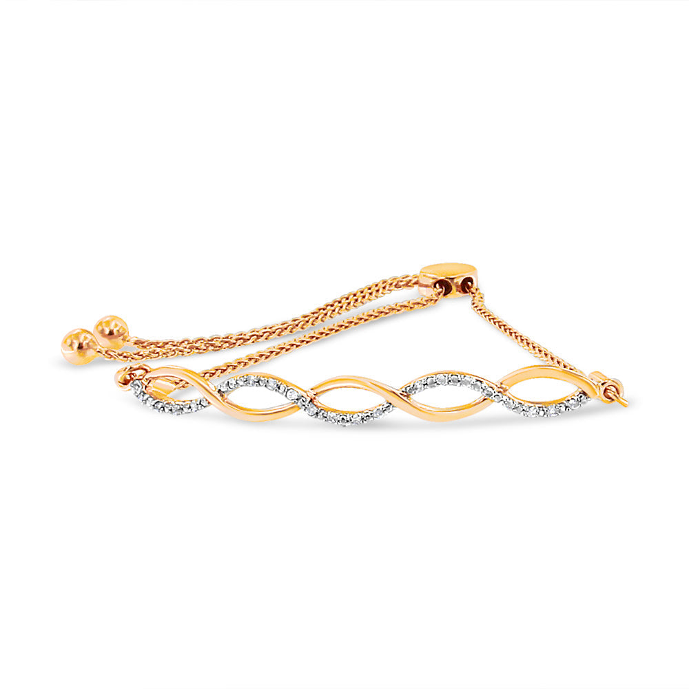 14K Rose Gold Plated .925 Sterling Silver 1/10 cttw Diamond Infinity Twist 4â€-10â€ Adjustable Bolo Bracelet (I-J Color, I2-I3 Clarity)