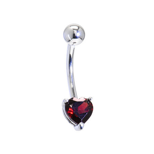 16G Solid 14K White Gold Genuine Garnet Heart Solitaire Belly Ring