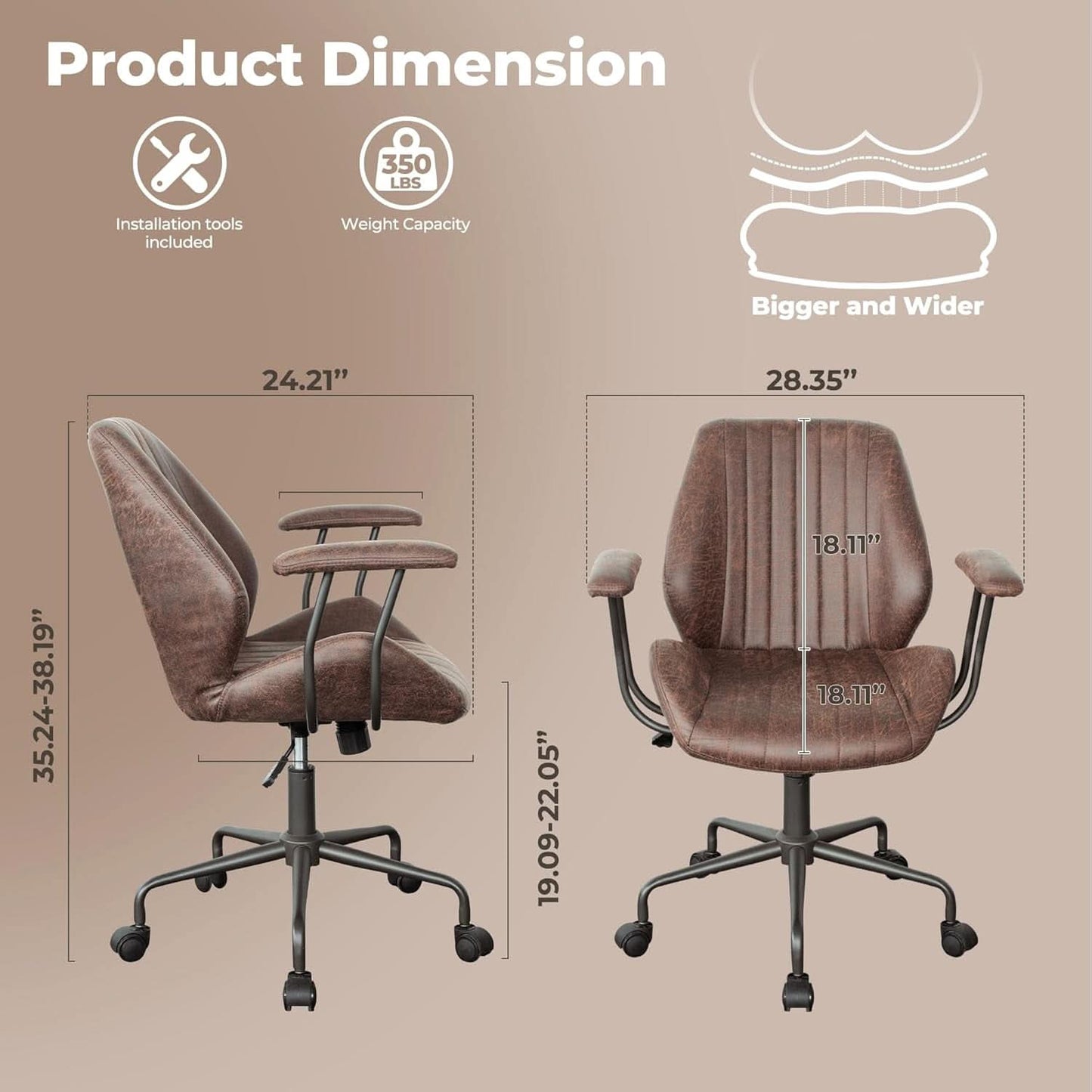 Ergonomic Leather Office Chair Dark Brown Mid Century Modern
