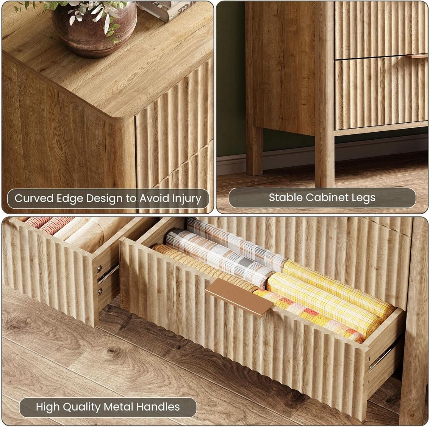 Solid Oak 55 Inch Wide Dresser With Six Drawers For Bedroom