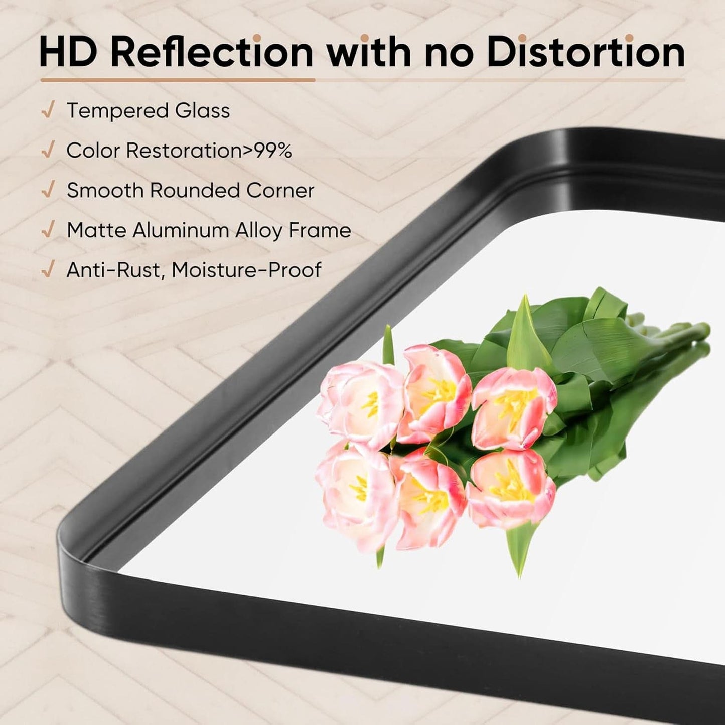 Black Metal Framed Vanity Mirror 36x24 Inch For Over Sink