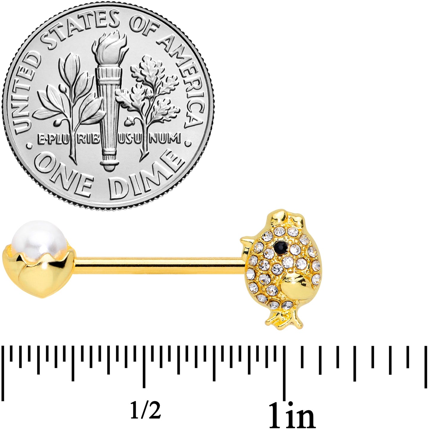 14G 9/16 Clear Gem Gold Tone Egg Chick Barbell Nipple Ring Set
