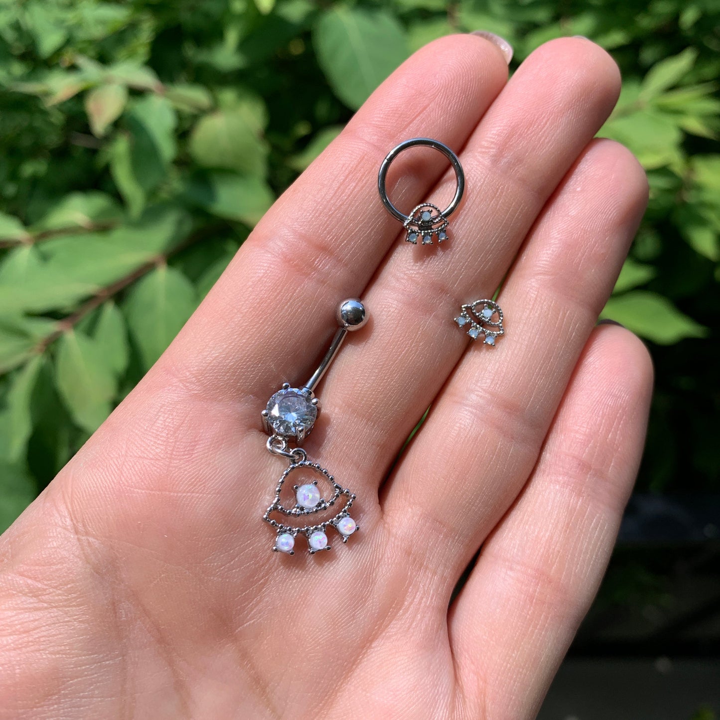 16G 3/8 White Faux Opal UFO Septum Ring
