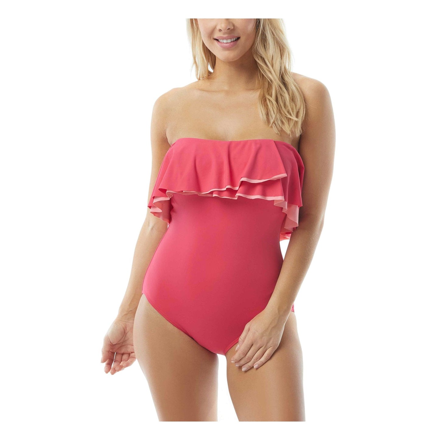 Coco Reef Contours Ruffled Bandeau Color block One-Piece Swim suit