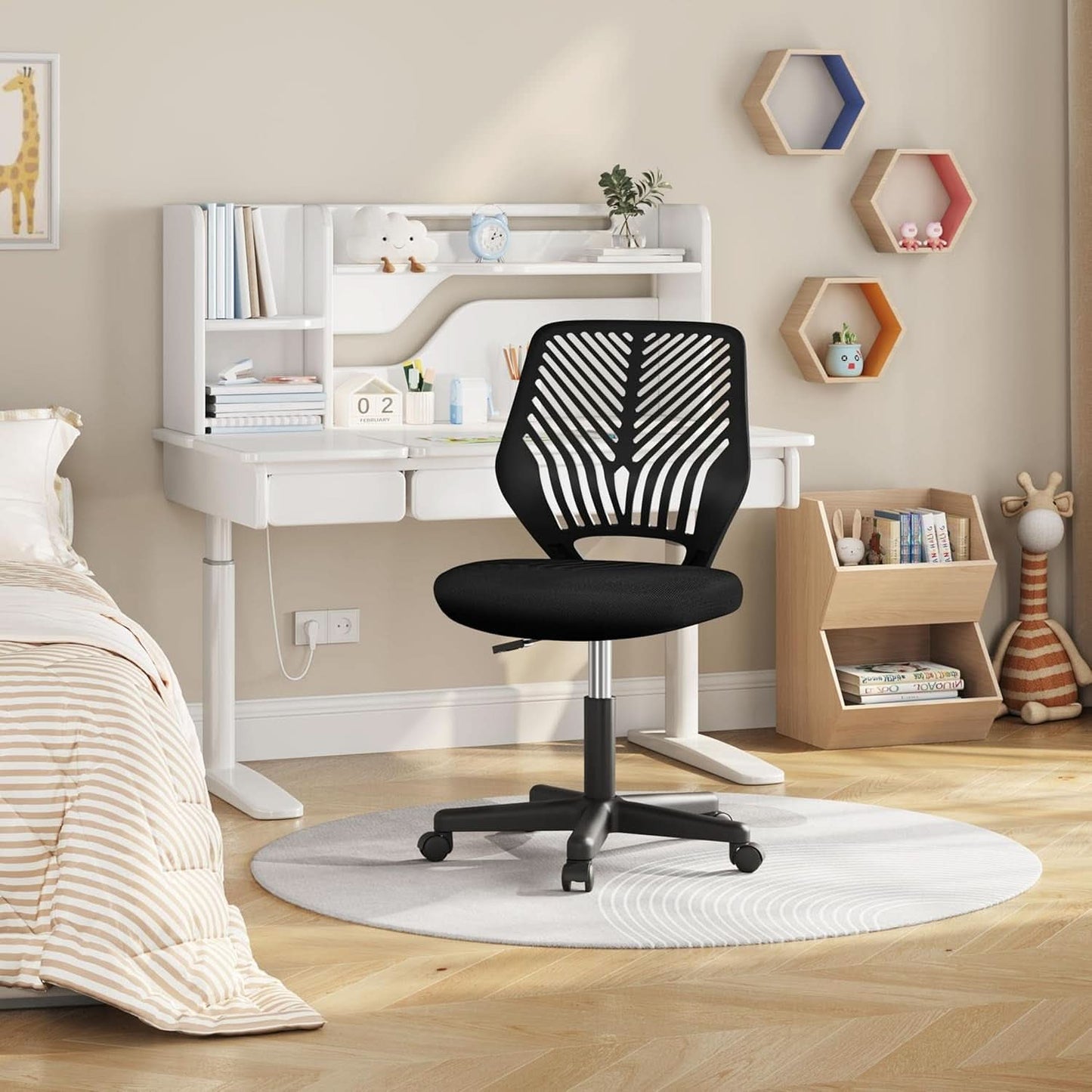 Low Back Armless Desk Chair With Lumbar Support Black