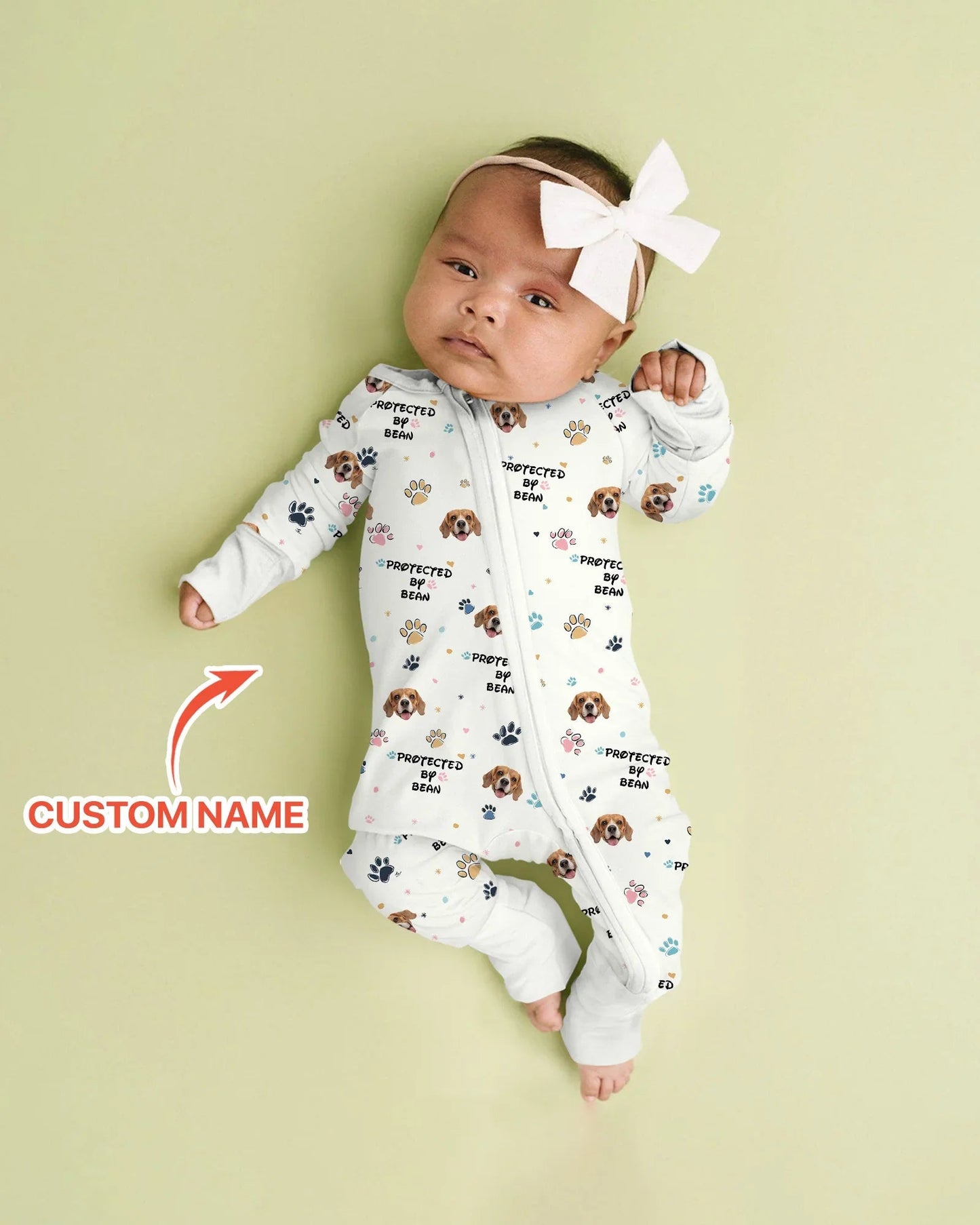Custom Dogs Photo "Protected By" Convertible Zippered Romper