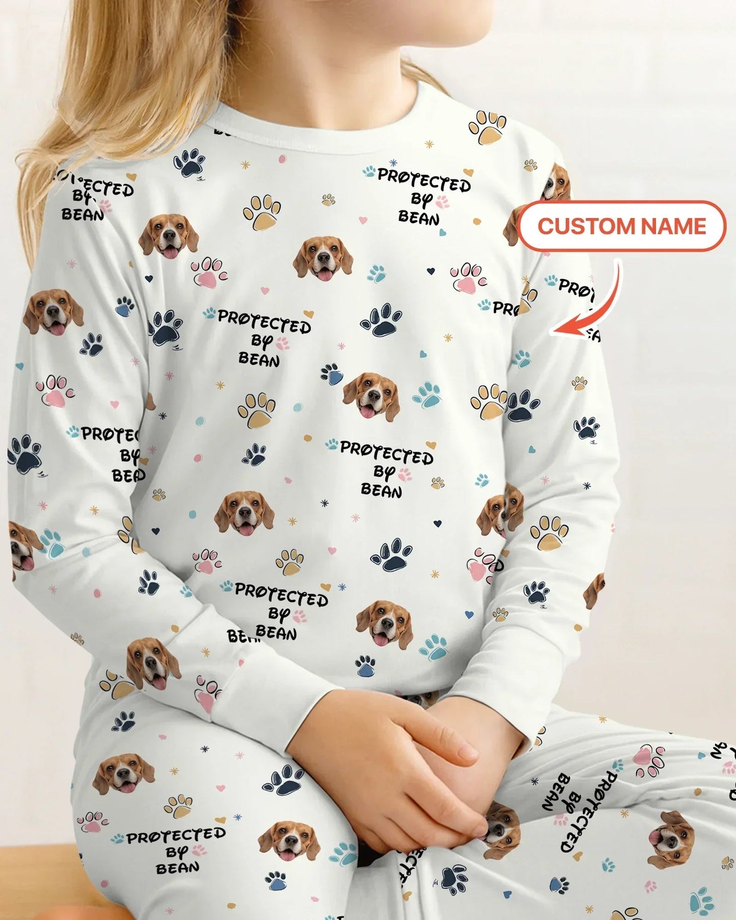 Custom Dogs Photo "Protected By" Two Piece Long Sleeve Pajama Set