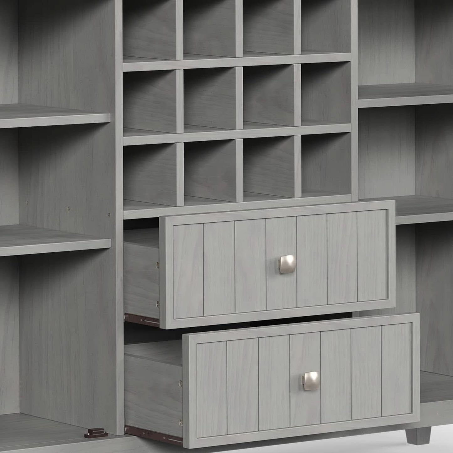 Fog Grey Solid Wood Transitional Sideboard Buffet With Built In Wine Rack