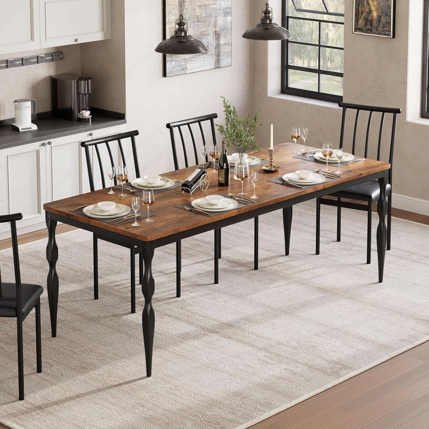 71 Inch Brown Farmhouse Rectangular Dining Table Durable