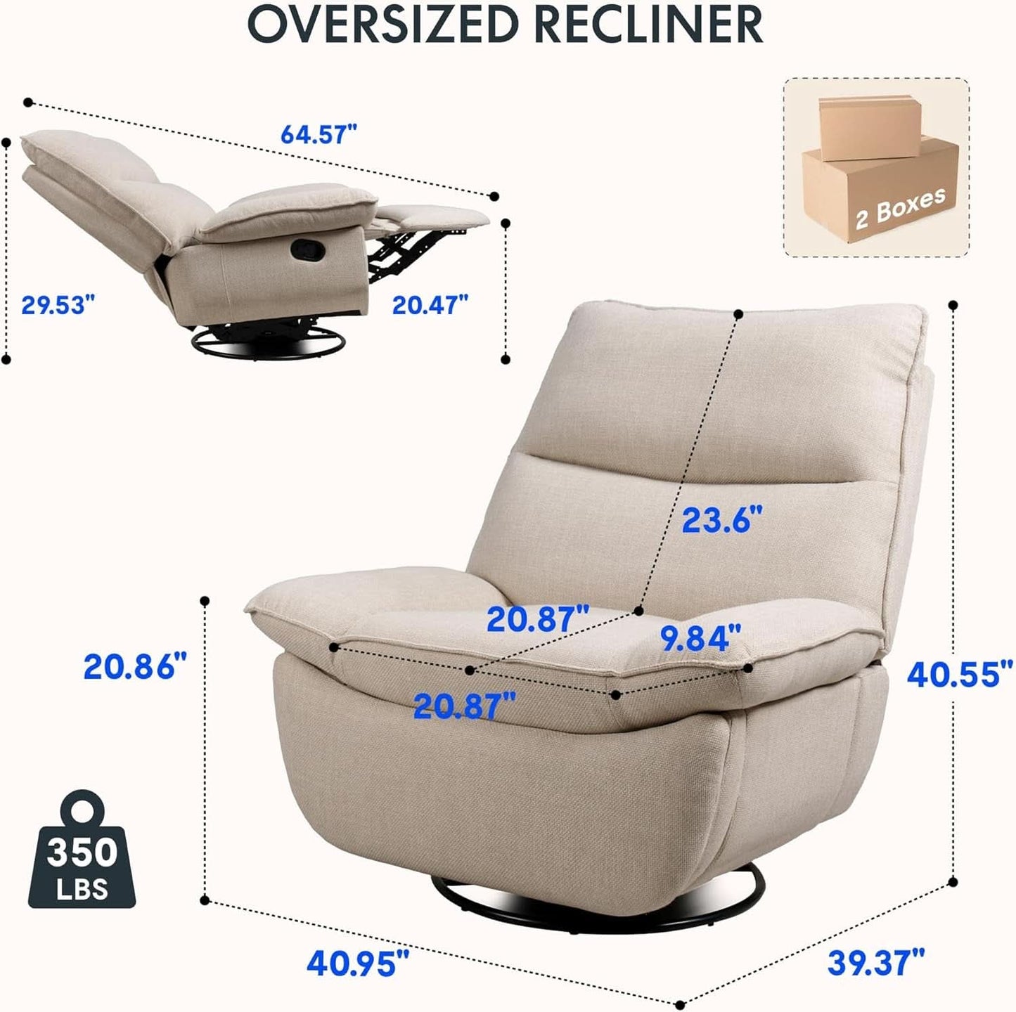 White Three Sixty Degree Swivel Rocker Recliner Chair