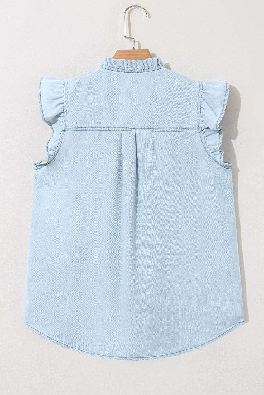 Mazie Mineral Wash Cap Sleeve Frilled Button Up Denim Shirt