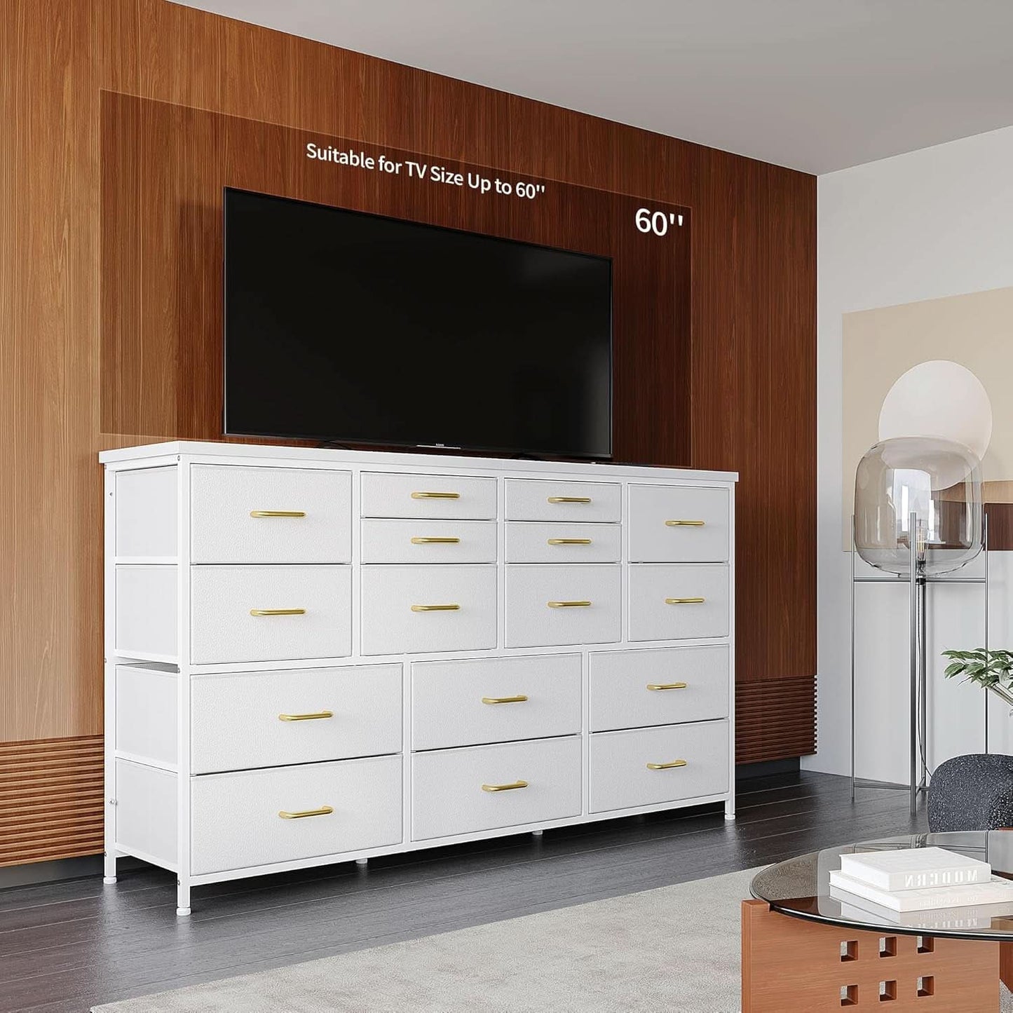 White Dresser TV Stand With Power Outlet And USB 51In Wide