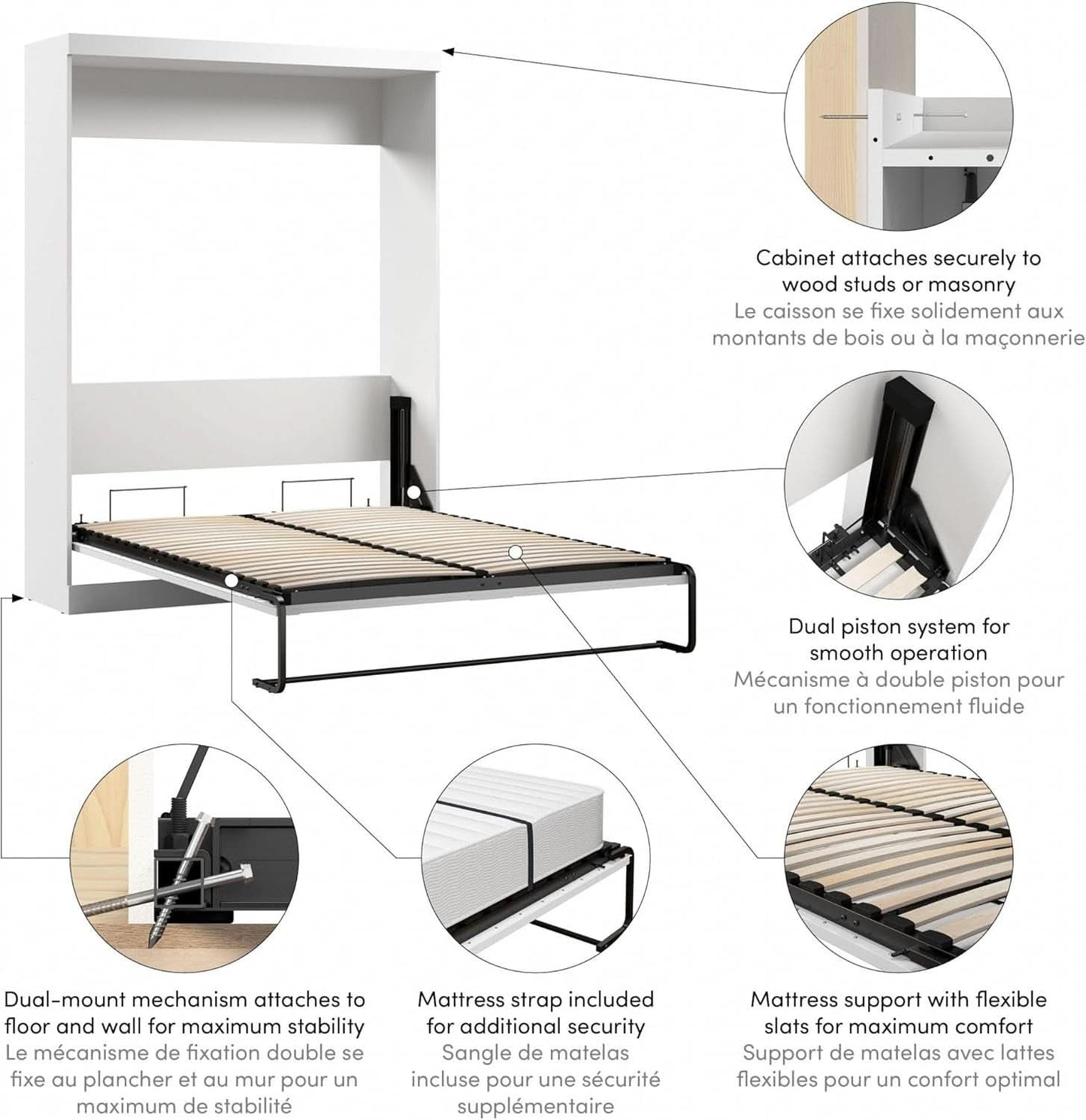 65 Inch Queen Murphy Bed With Wardrobe Storage System