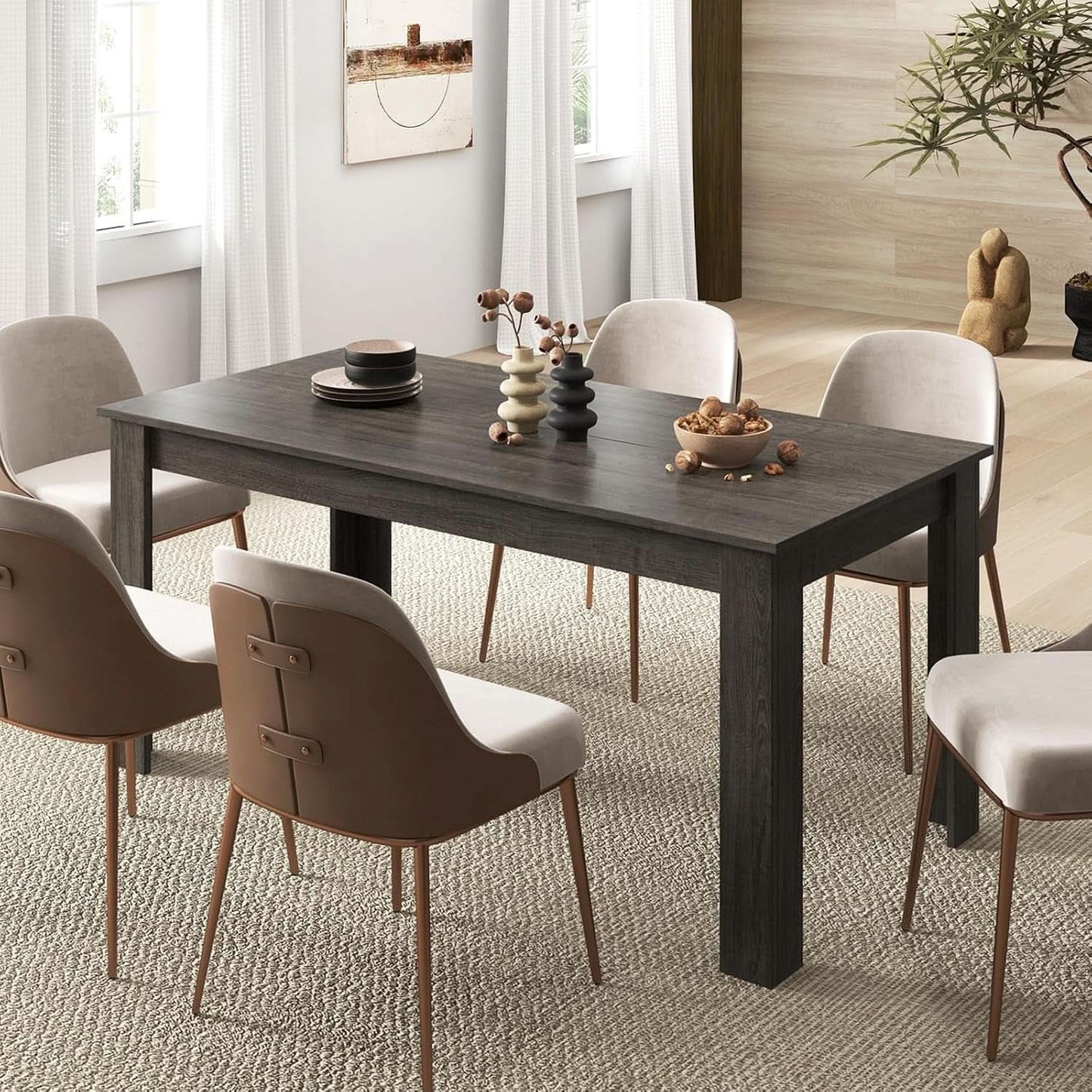 Grey 63 Inch Dining Table Farmhouse Kitchen Center Table