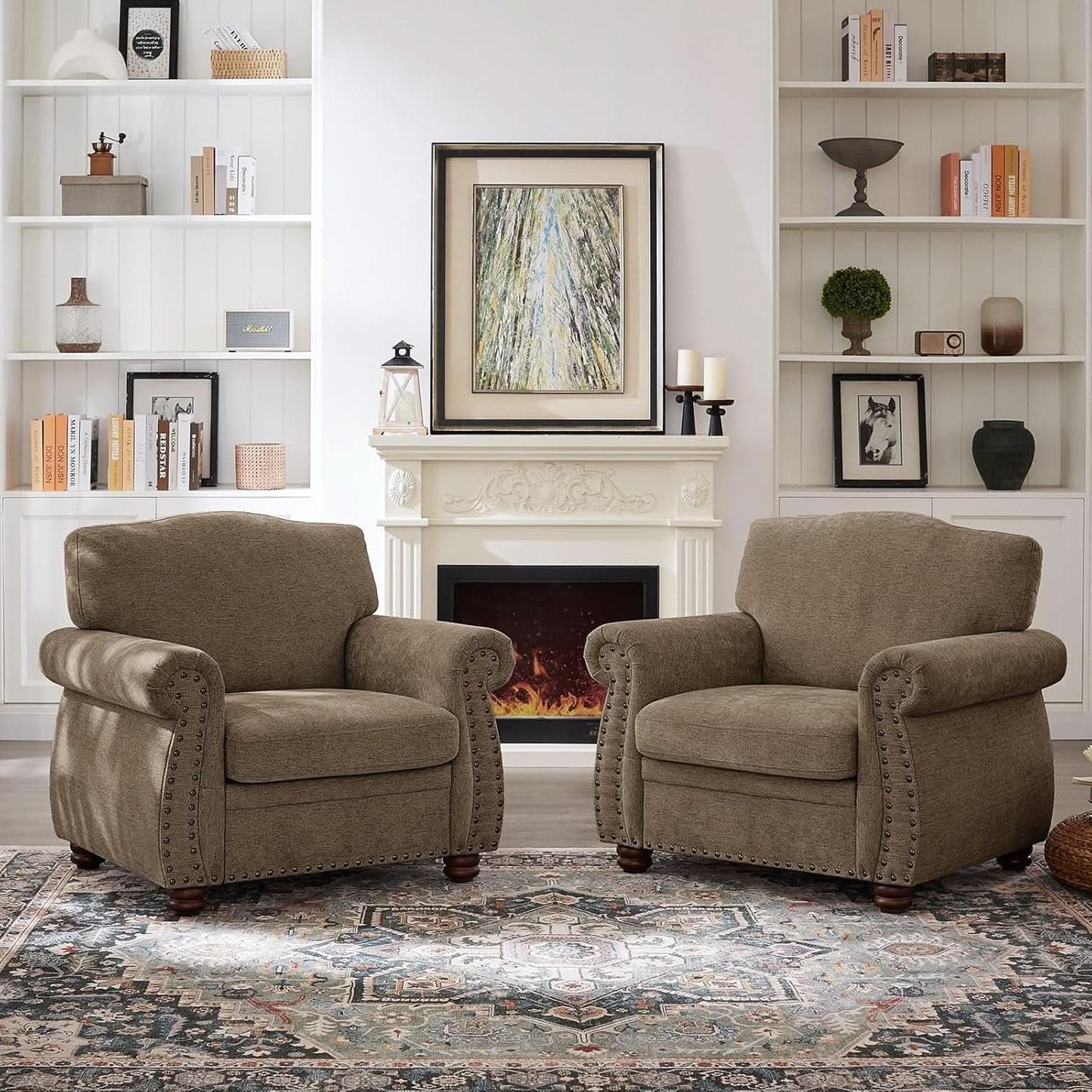 Brown Nailhead Trim Armchair For Living Room Decor