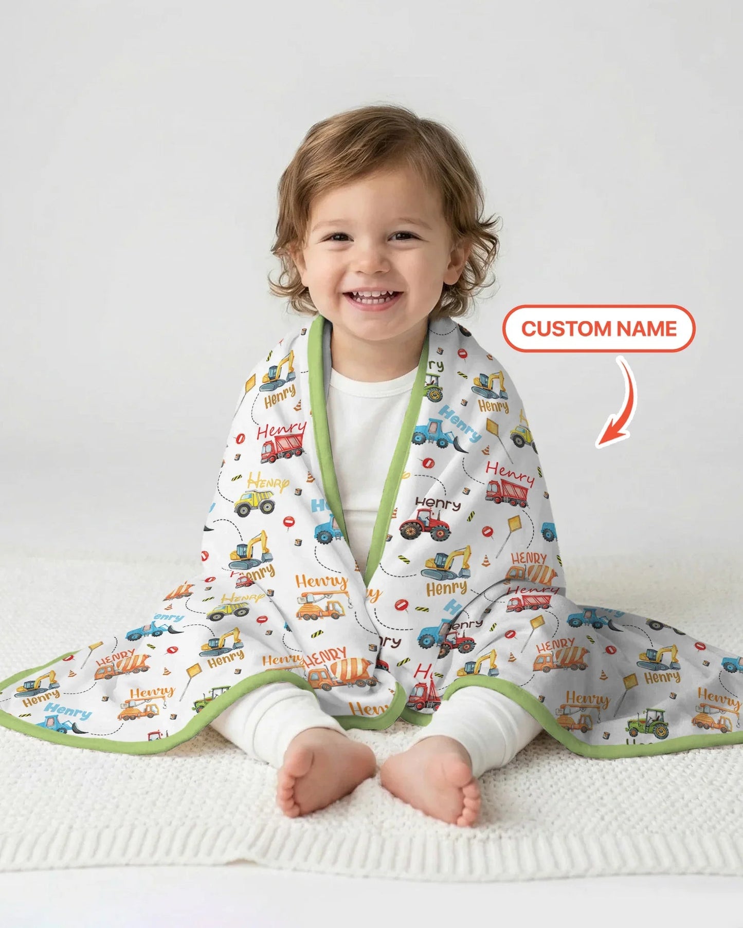 Construction Vehicles Custom Name Blanket