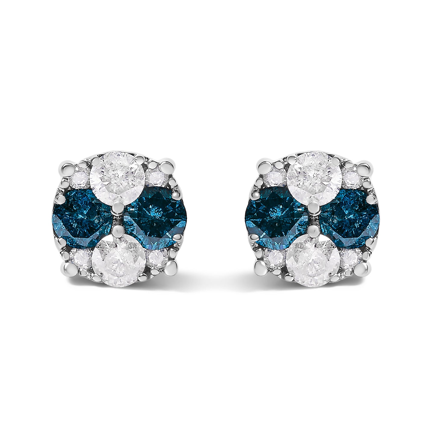 .925 Sterling Silver 2.0 Cttw Blue Diamond Composite Cluster Stud Earring