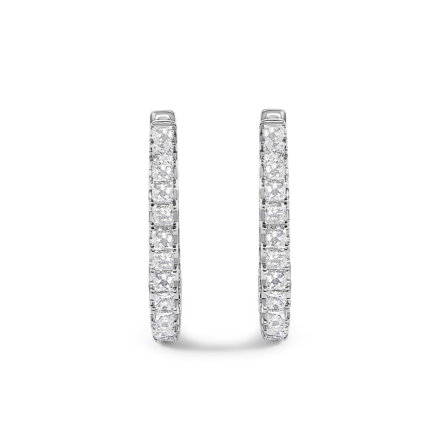 14K White Gold 2.00 Cttw Princess Diamond Inside Out Hoop Earrings
