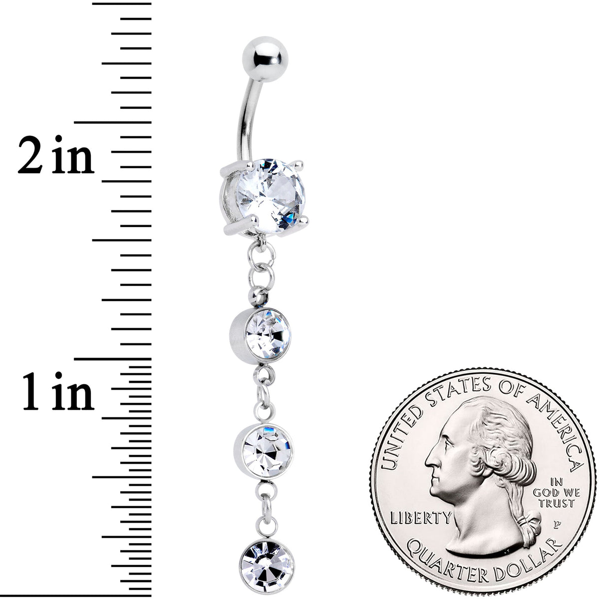 Clear CZ Gem Grade 23 Titanium Tiered Dangle Belly Ring