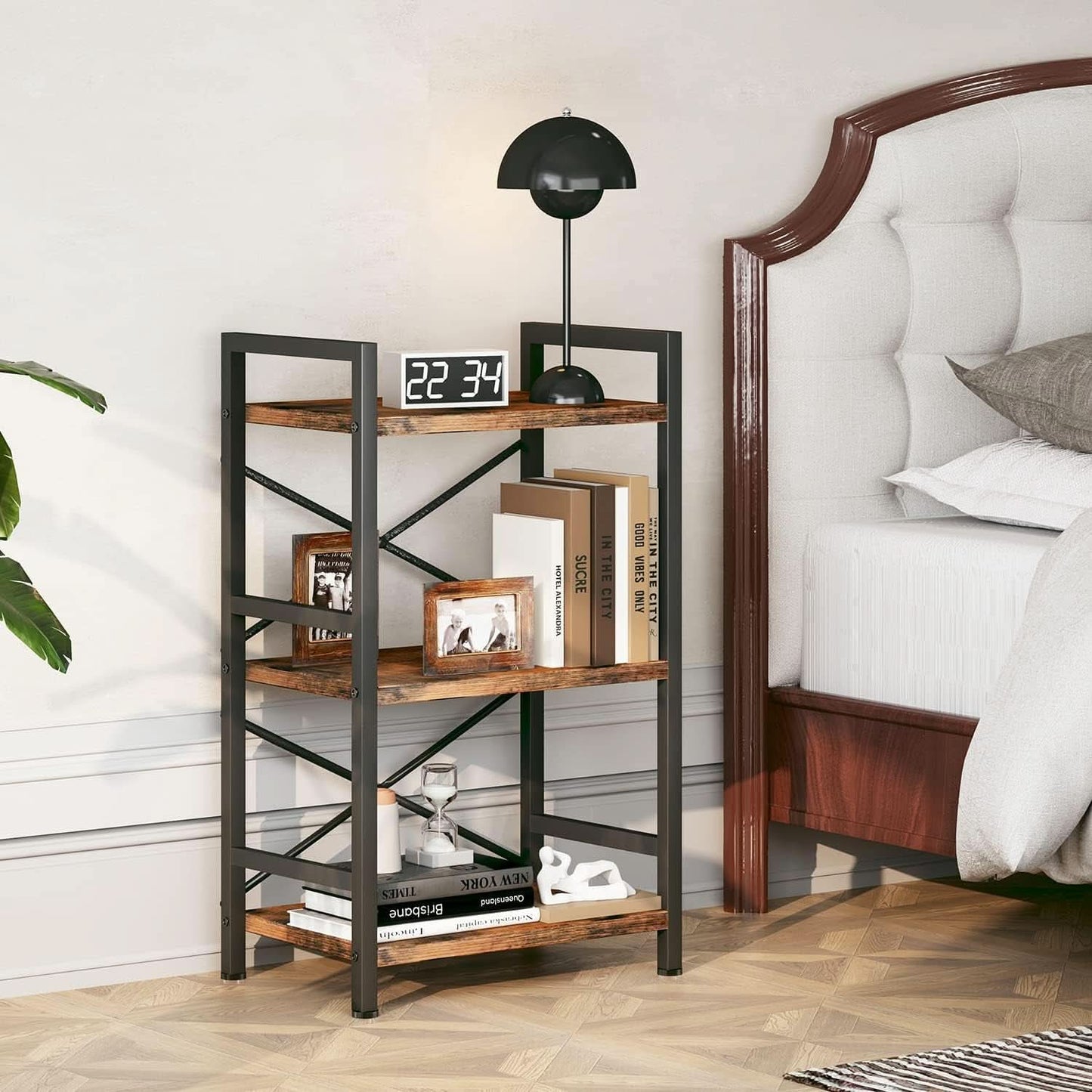 Rustic Brown 3 Tier Metal Bookshelf For Living Room
